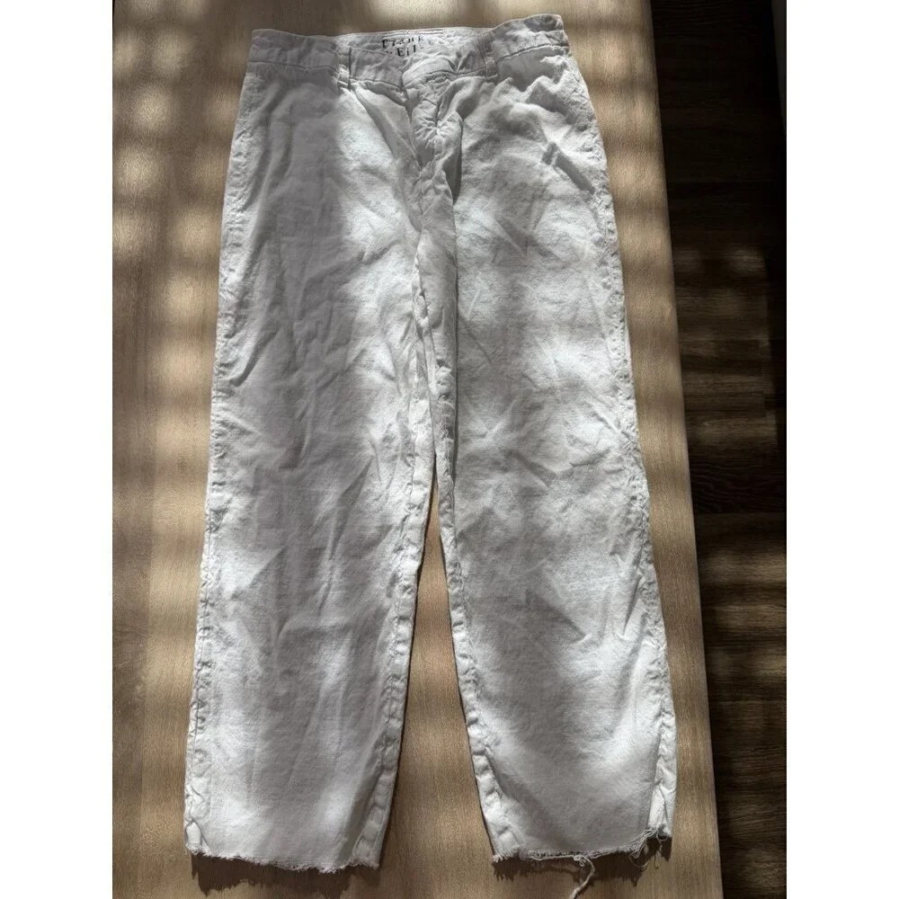 Frank & Eileen Kinsale Linen Blend White Italian Cropped Pants Size 10